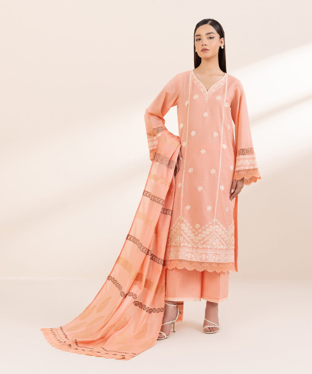 Extra Weft Jacquard Pink Solid Dupatta