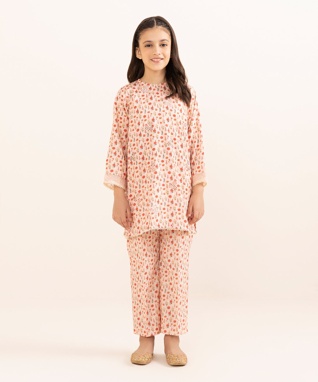 Mommy & Me Girls Two Piece Arabic Lawn Embroidered Suit