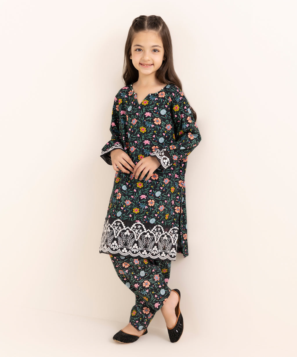 Mommy & Me Girls Two Piece Arabic Lawn Embroidered Suit