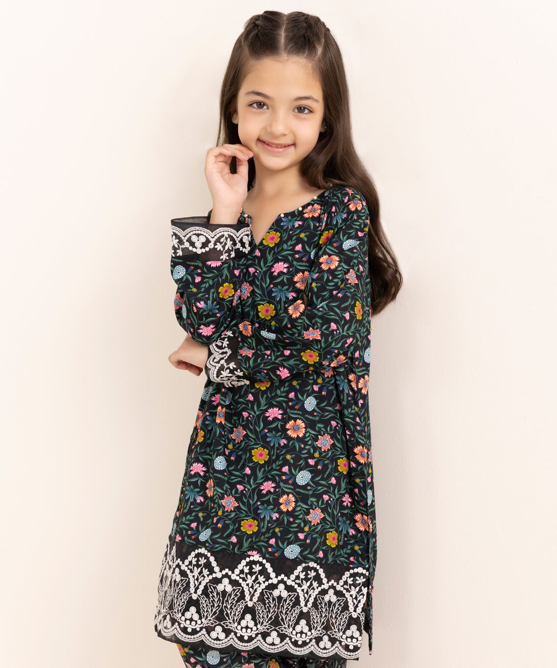 Mommy & Me Girls Two Piece Arabic Lawn Embroidered Suit