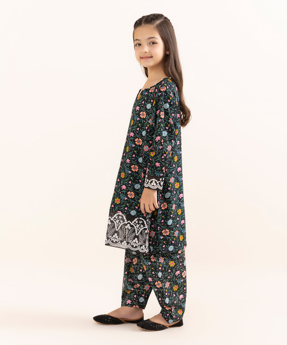 Mommy & Me Girls Two Piece Arabic Lawn Embroidered Suit