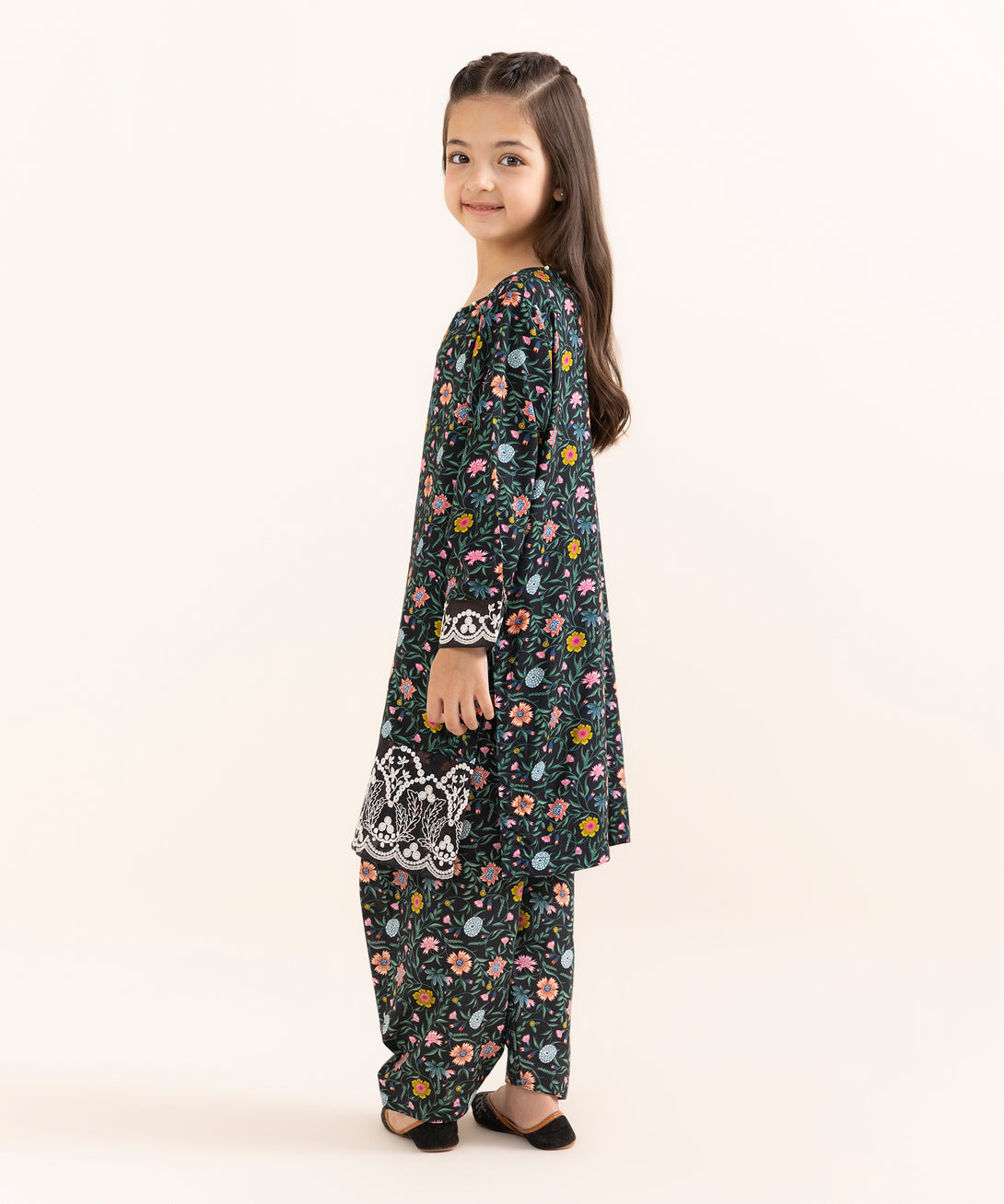 Mommy & Me Girls Two Piece Arabic Lawn Embroidered Suit