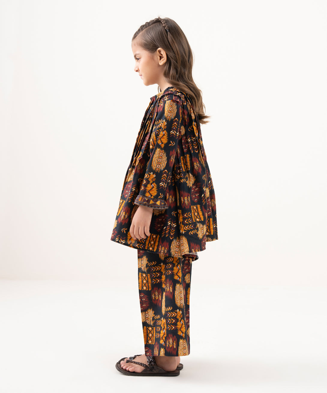 Girl's Light Khaddar Printed Black 2 Piece Suit