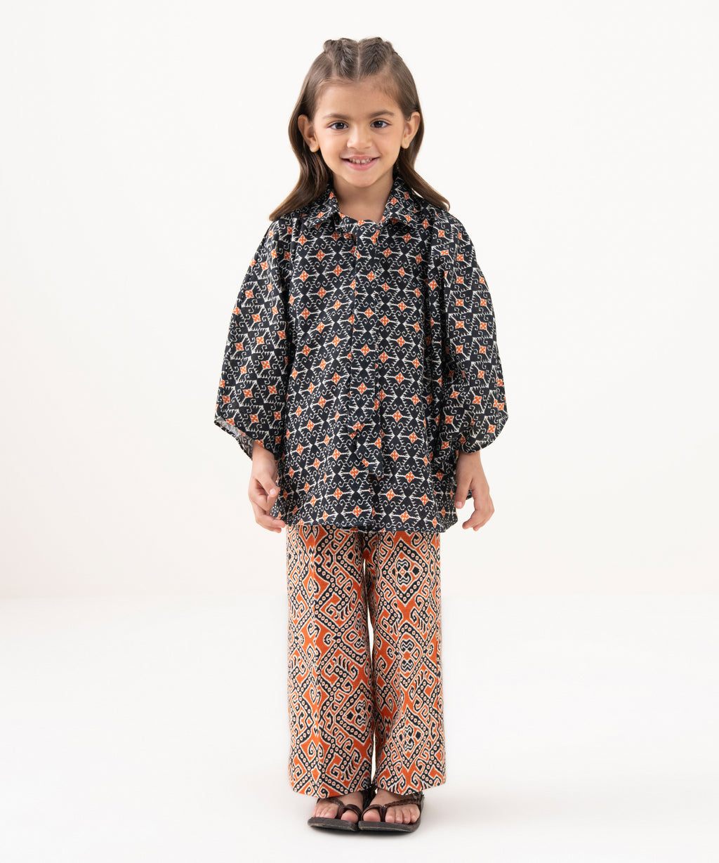 Girl's Light Khaddar Printed Black 2 Piece Suit