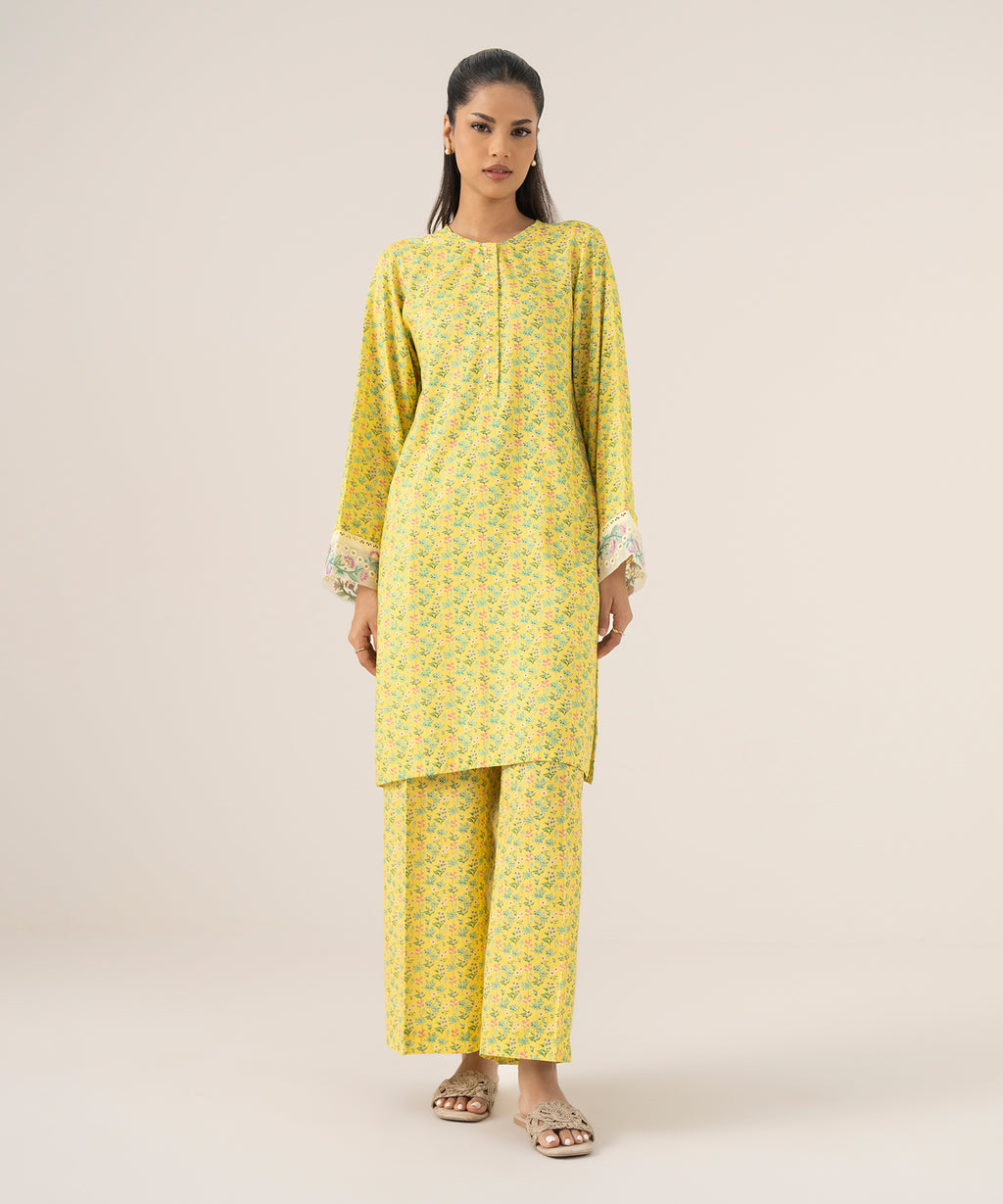 Women's RTW Arabic Lawn Yellow Printed A-Line Shirt