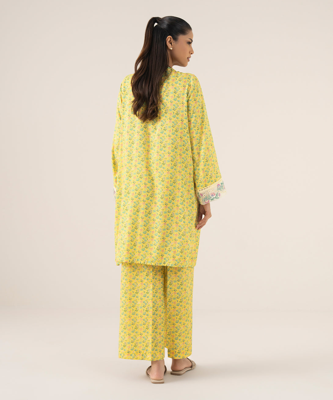 Women's RTW Arabic Lawn Yellow Printed A-Line Shirt