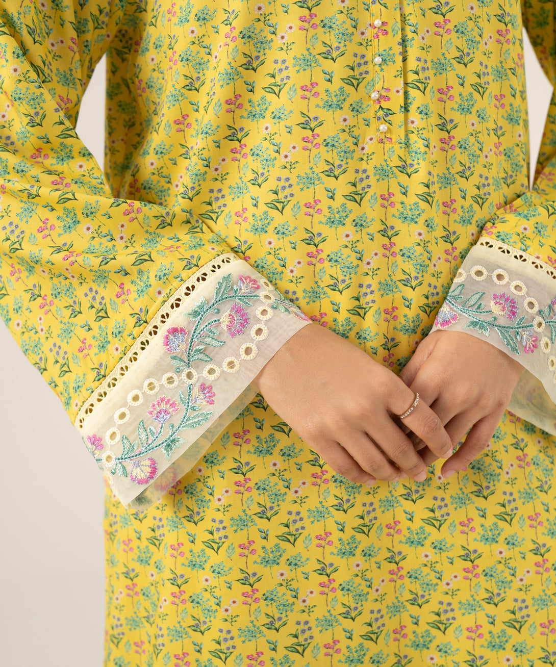 Women's RTW Arabic Lawn Yellow Printed A-Line Shirt