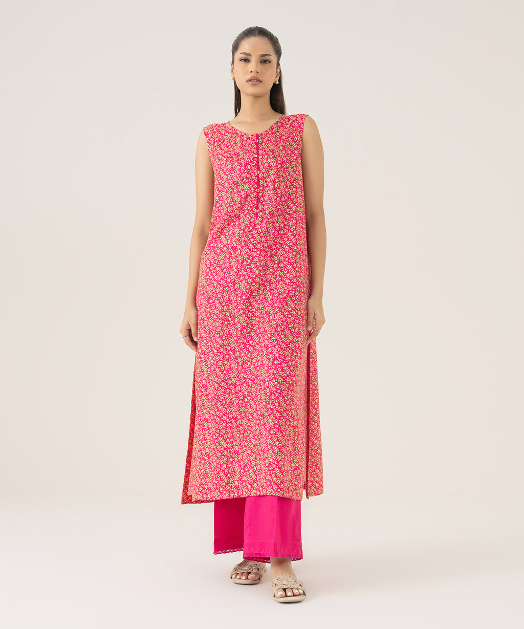 Women's RTW Arabic Lawn Pink Printed A-Line Shirt
