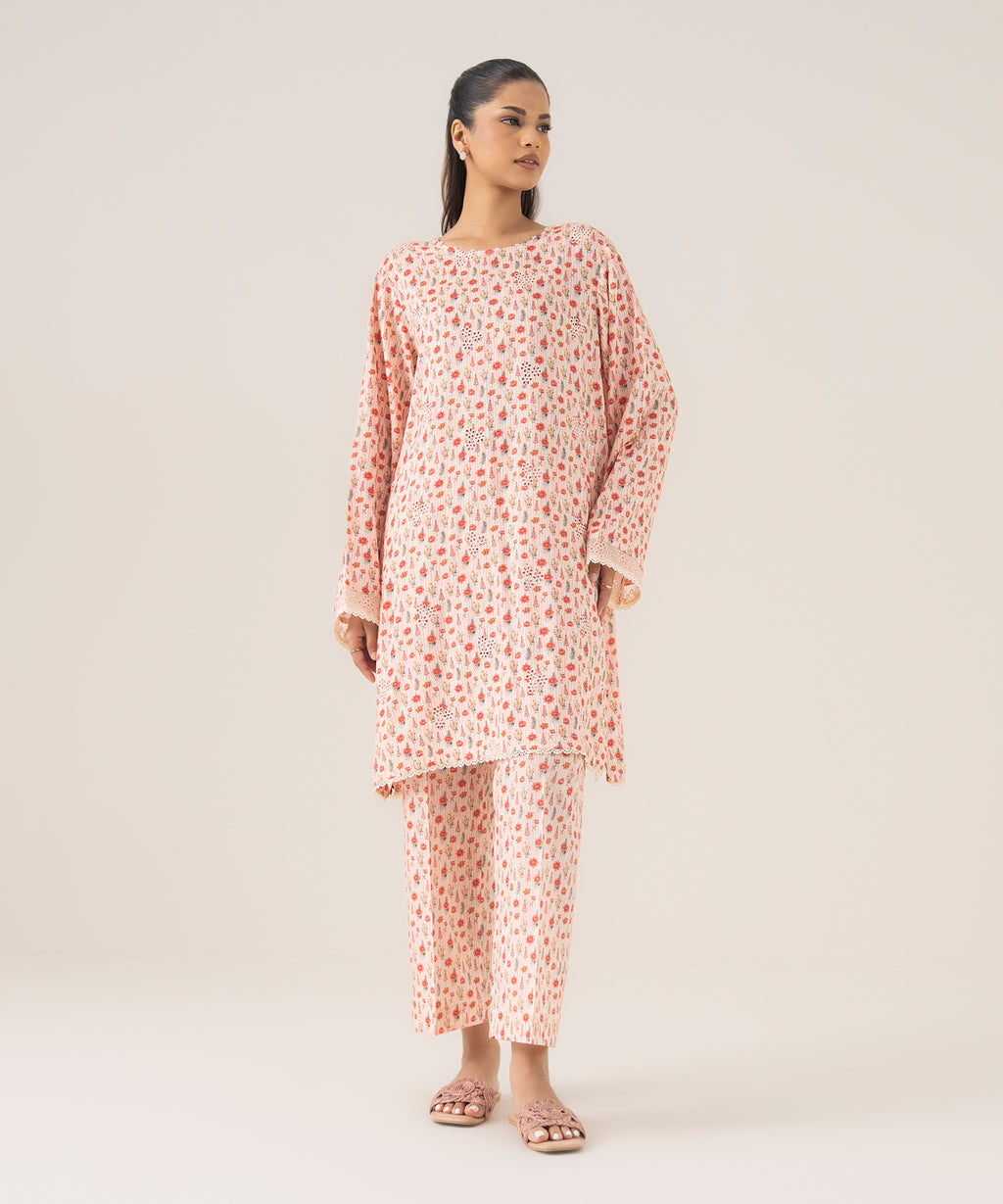 Women's RTW Arabic Lawn Pink Embroidered A-Line Shirt