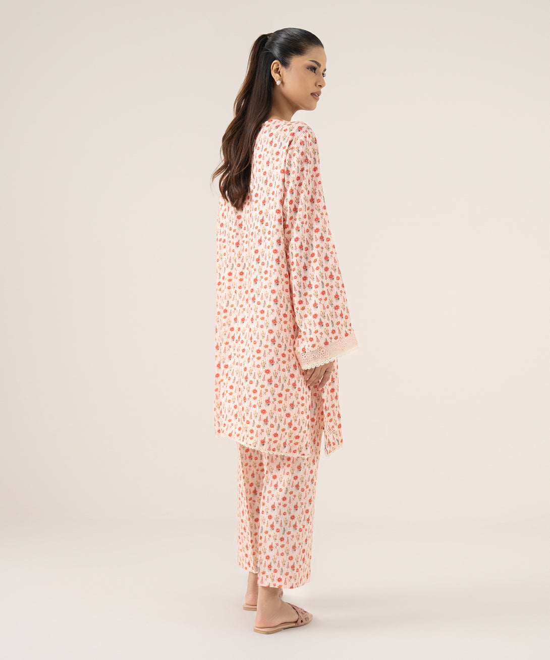 Women's RTW Arabic Lawn Pink Embroidered A-Line Shirt