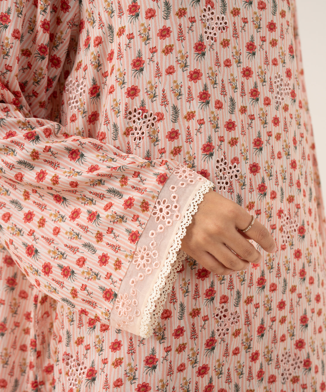 Women's RTW Arabic Lawn Pink Embroidered A-Line Shirt