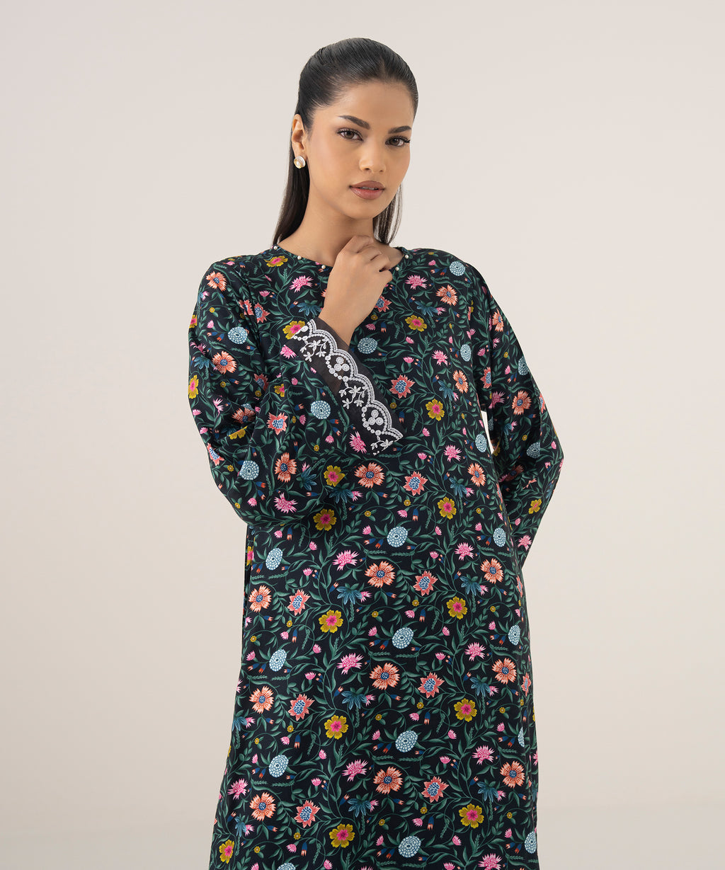 Women's RTW Arabic Lawn Multi Embroidered A-Line Shirt
