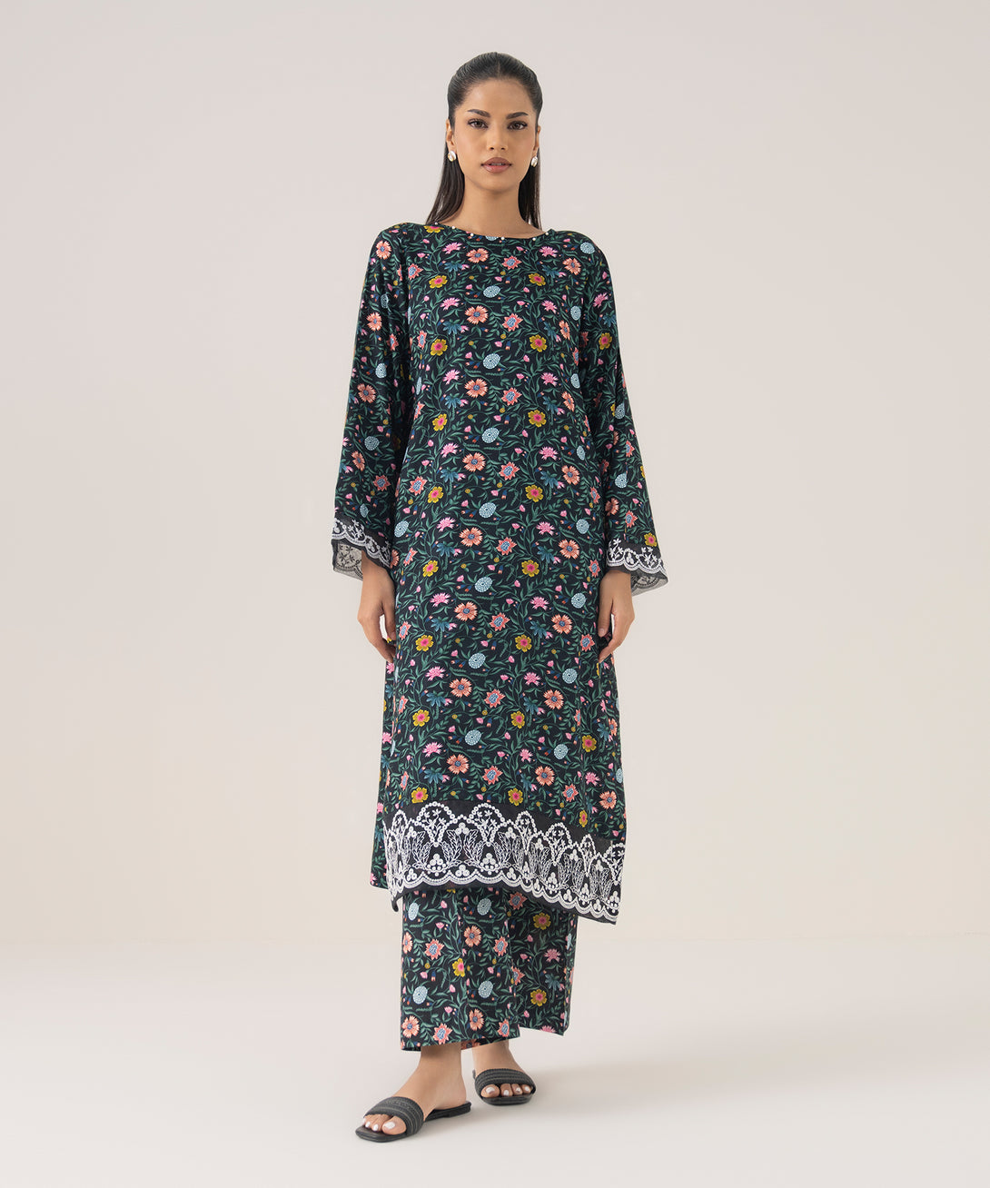 Women's RTW Arabic Lawn Multi Embroidered A-Line Shirt