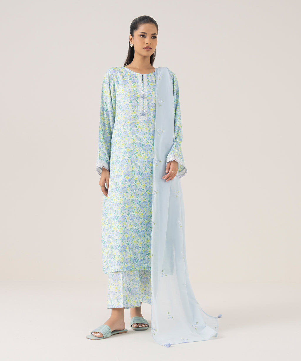 Fine Voile Blue Embroidered Dupatta