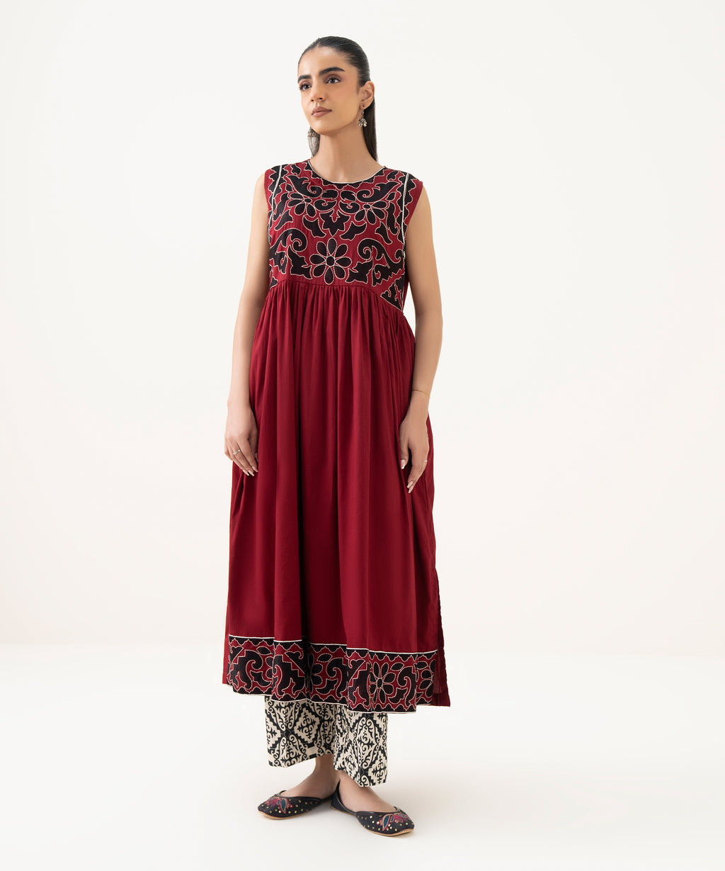 Embroidered Cotton Satin Pishwas
