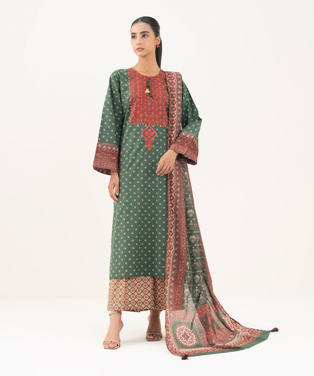 Fine Volie Green Printed Dupatta