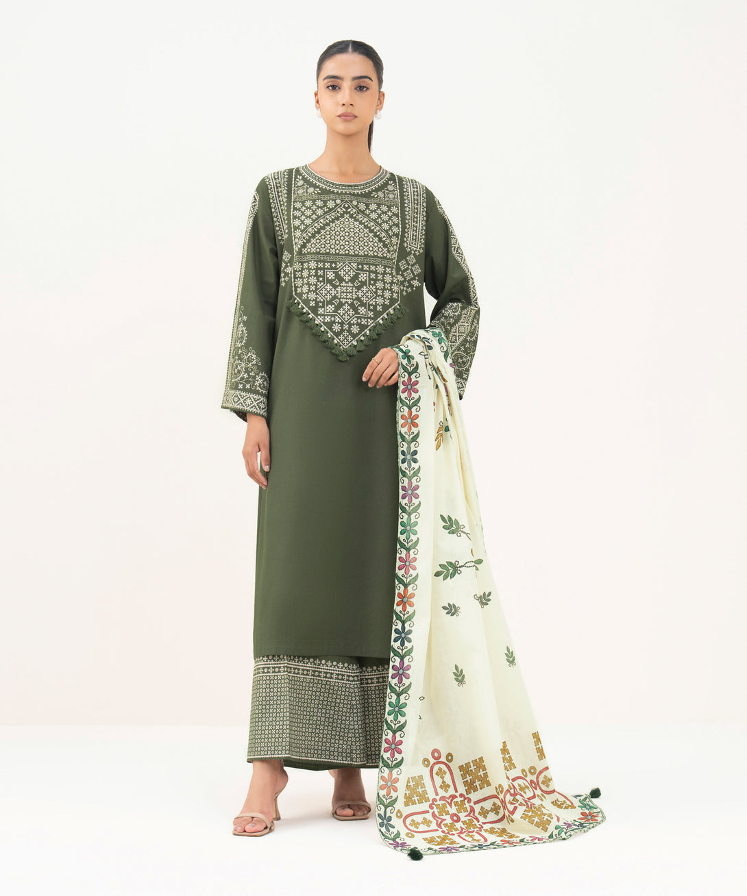 Fine Volie Off White Printed Dupatta