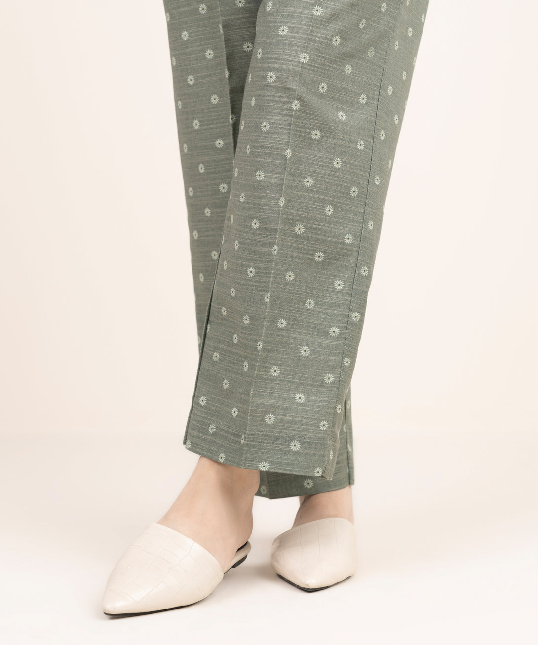 Women's RTW Khaddar Printed Grey Straight Pants