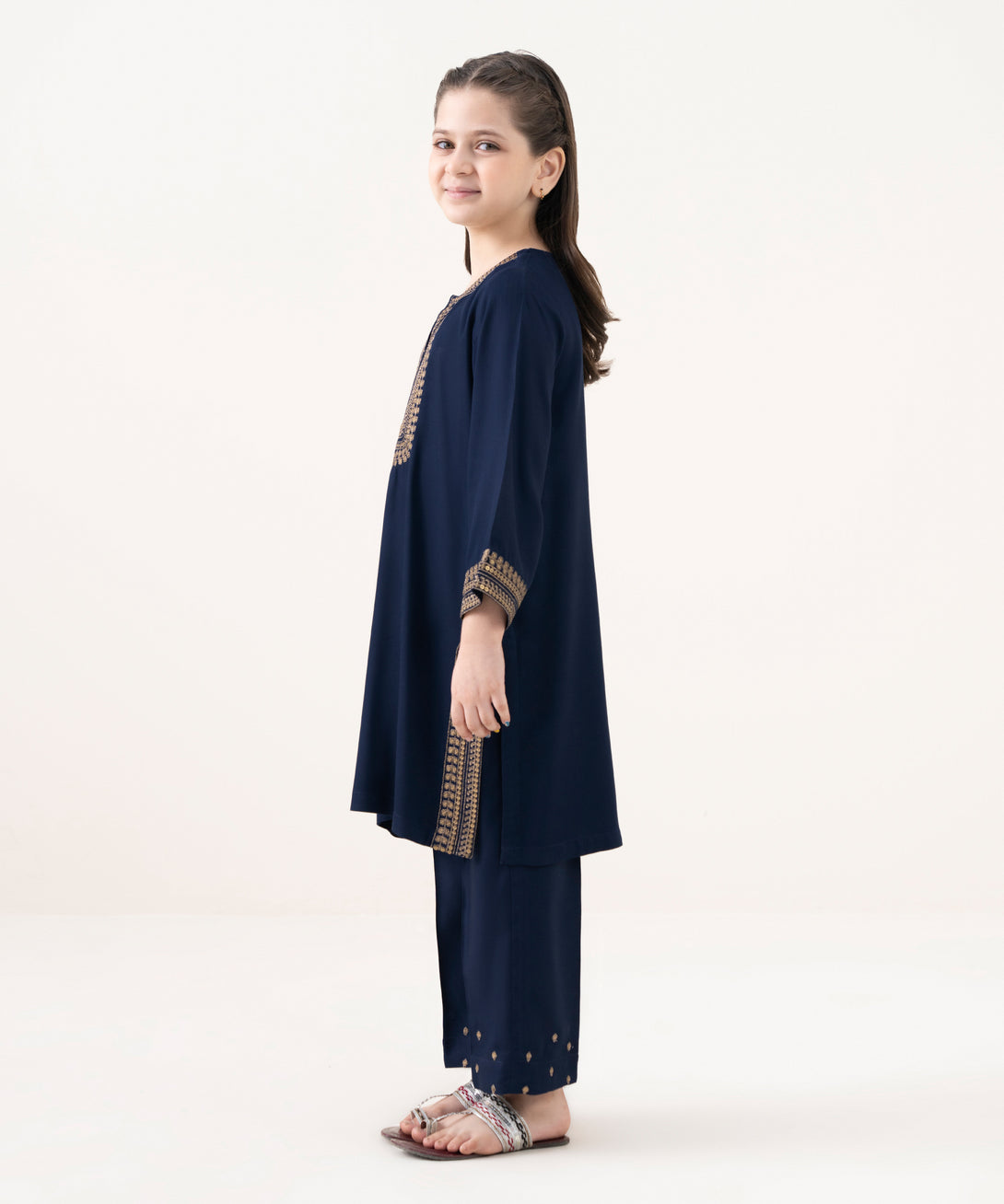 Girl's Bedford  Embroidered Blue 2 Piece Suit
