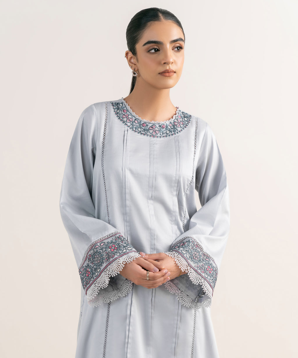 Embroidered Cotton Satin Shirt