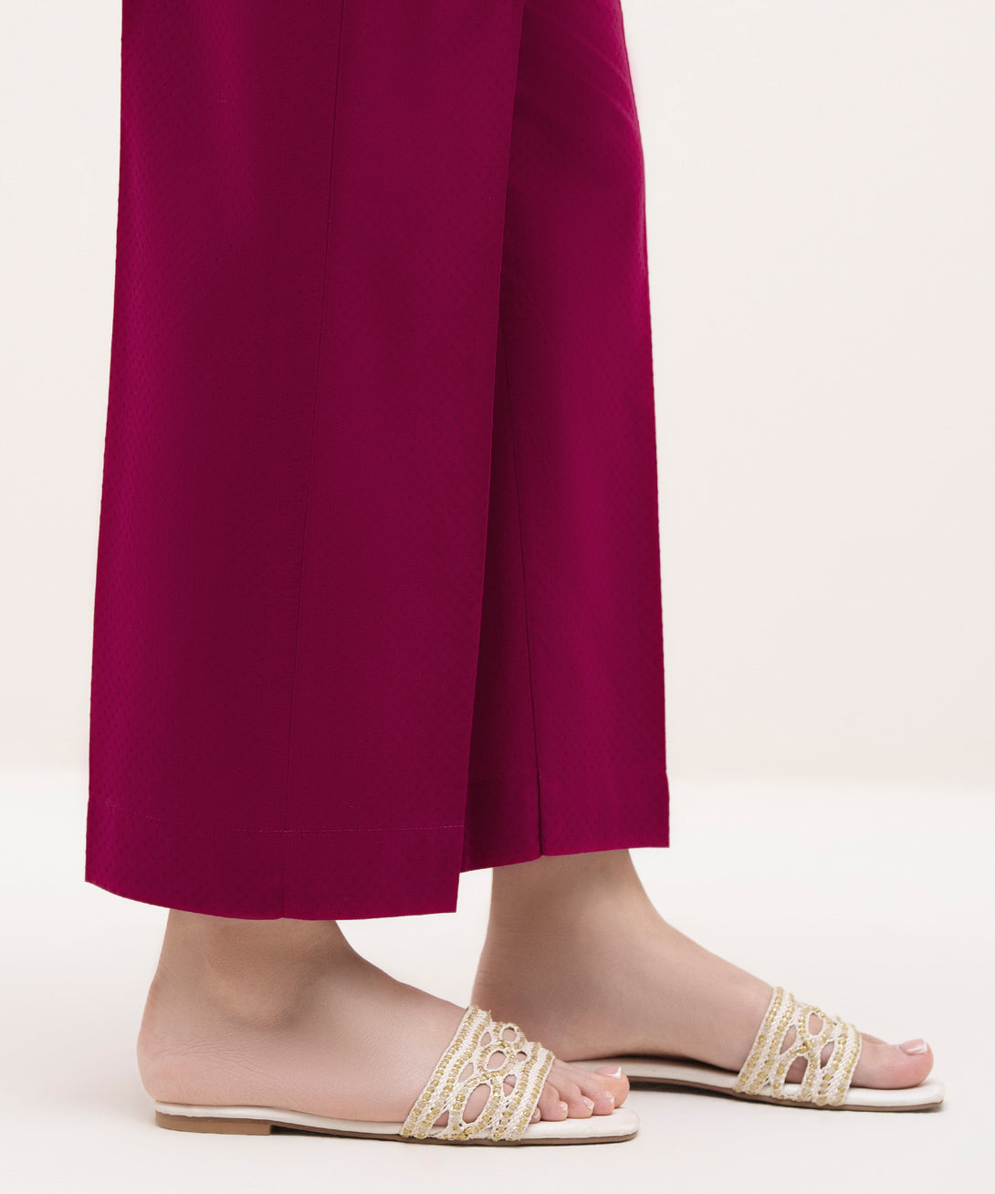 Women's RTW Textured Lawn Pink Solid Straight Pants