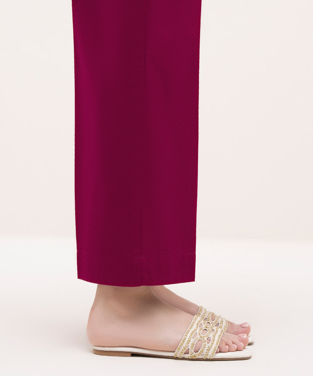 Women's RTW Textured Lawn Pink Solid Straight Pants
