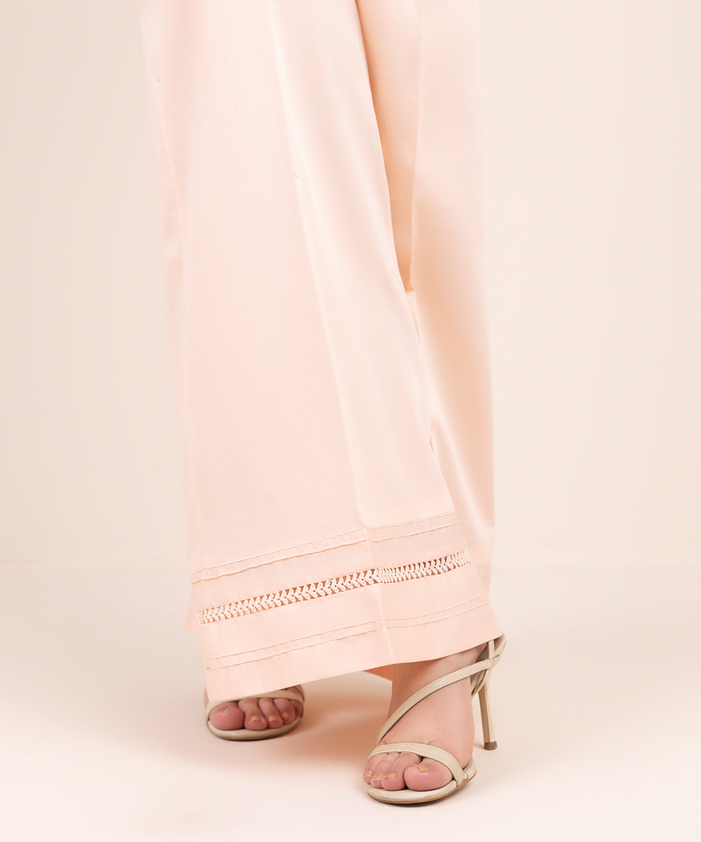 Women's Pret Cross Hatch Beige Solid Flared Pants