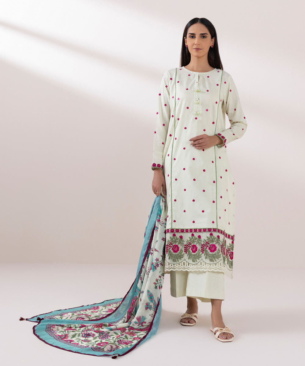 Women's Bemberg Tissue Ivory Printed Dupatta