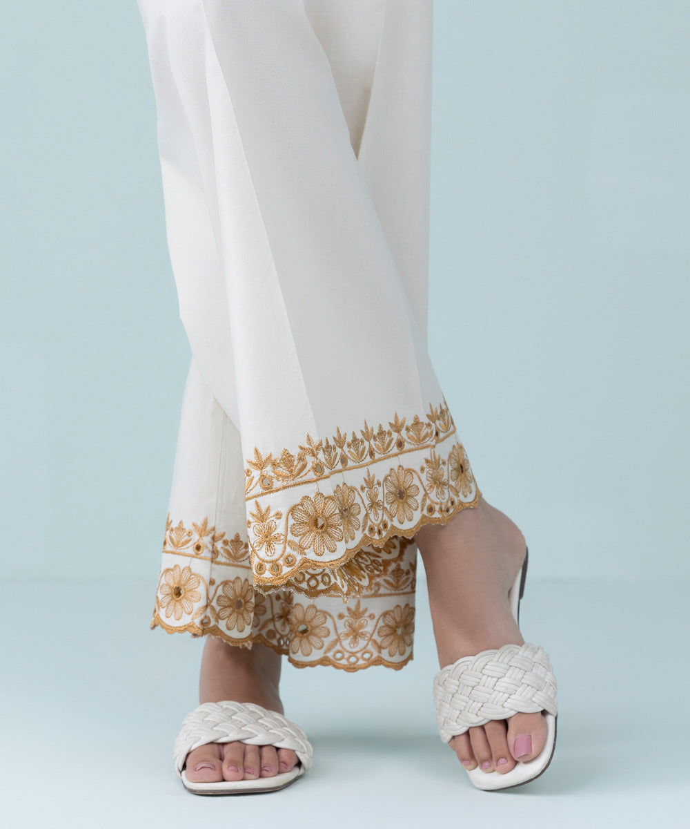 Women's Pret Cambric Embroidered Ivory Culottes