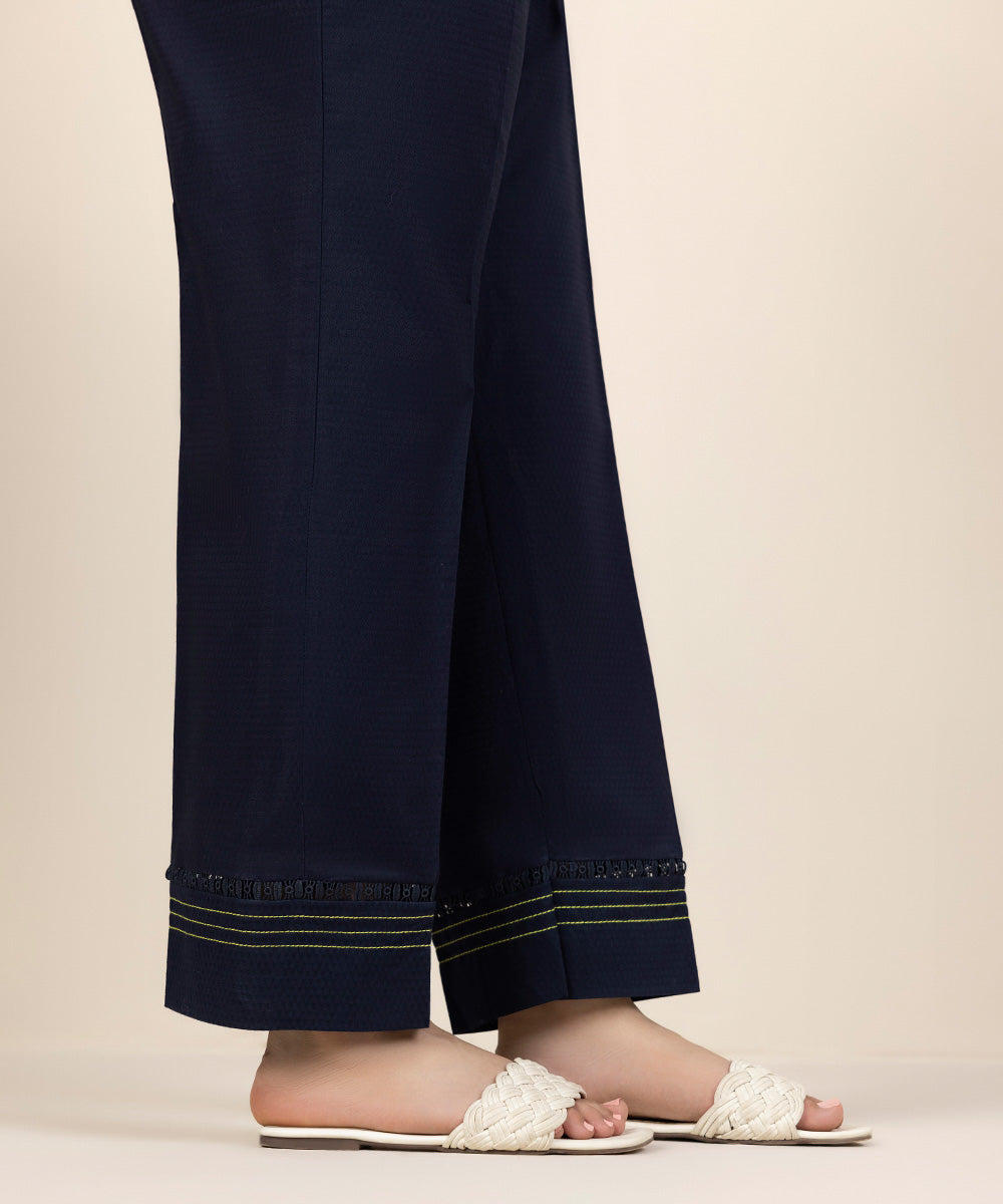 Women's Pret Dobby Blue Straight Pants