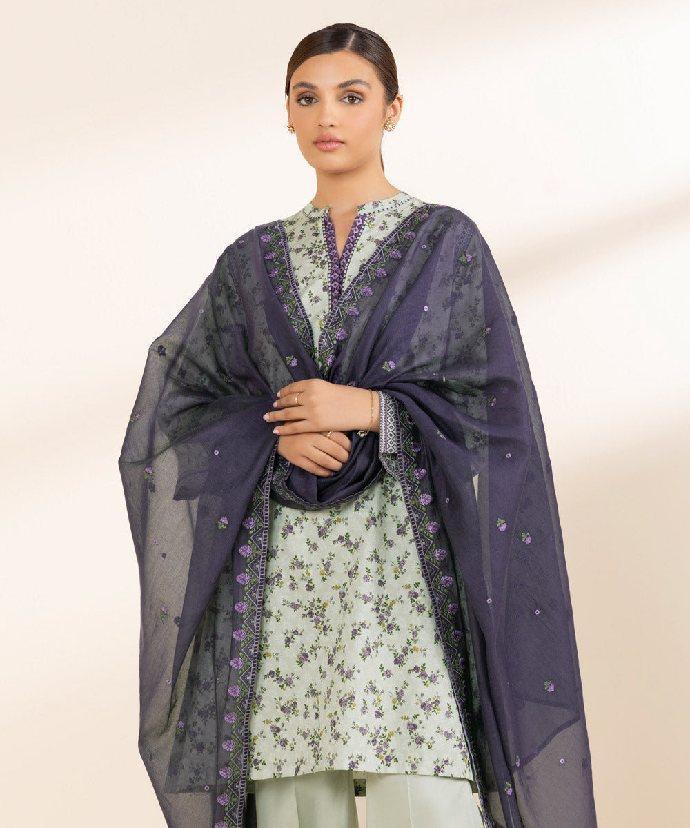 Women's Unstitched Lawn Embroidered Grey 3 Piece Suit