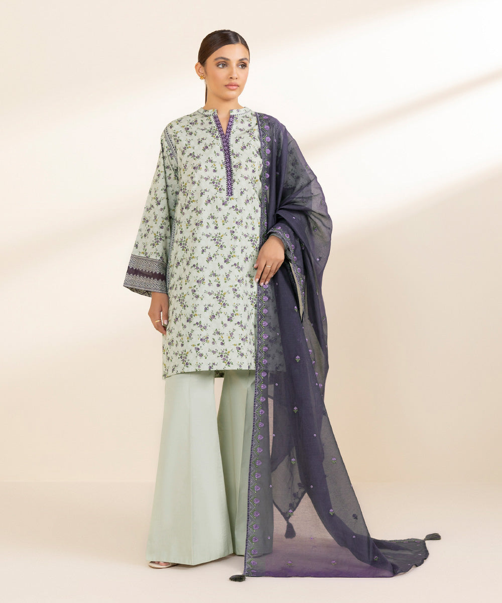 Women's Unstitched Lawn Embroidered Grey 3 Piece Suit