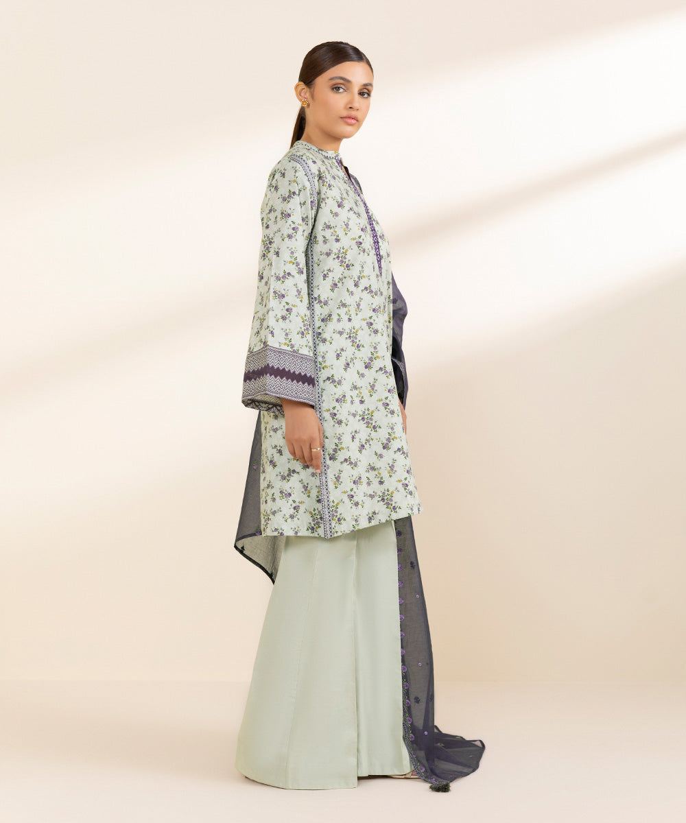 Women's Unstitched Lawn Embroidered Grey 3 Piece Suit