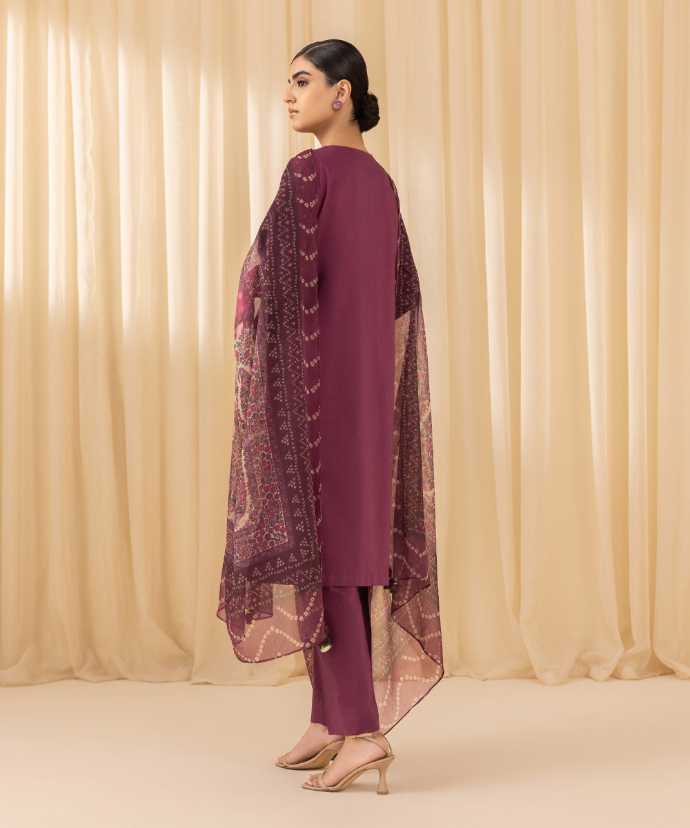 Women's Unstitched Embroidered Cotton Viscose Purple 3 Piece Suit