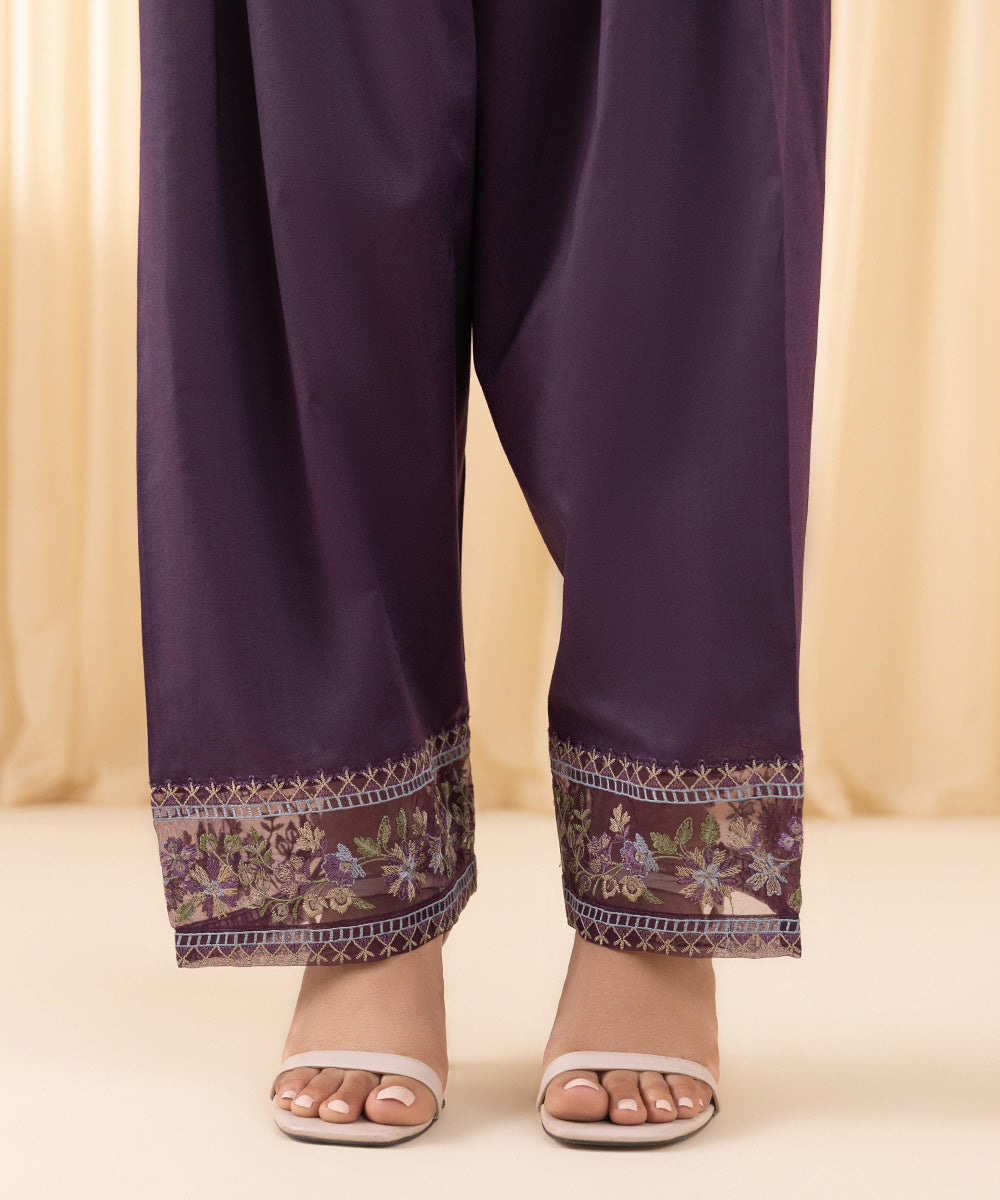 Women's Unstitched Embroidered Cotton Viscose Purple 3 Piece Suit