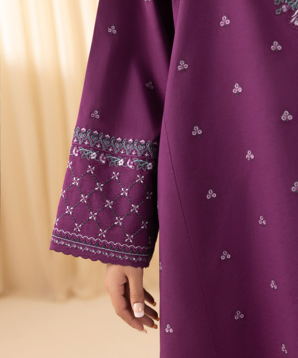 Women's Unstitched Embroidered Cross Hatch Purple 3 Piece Suit