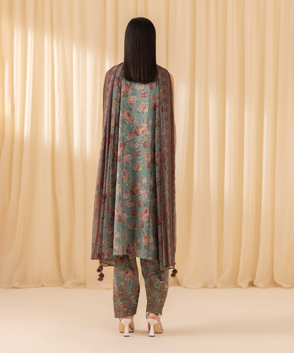 Women's Unstitched Embroidered Cotton Viscose Multi 3 Piece Suit