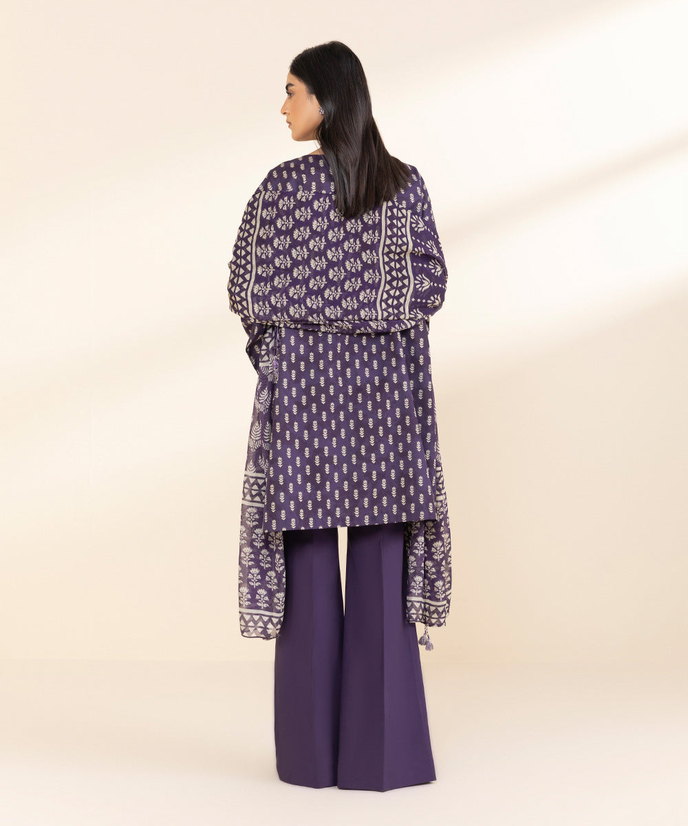 Women's Unstitched Lawn Embroidered Purple 3 Piece Suit