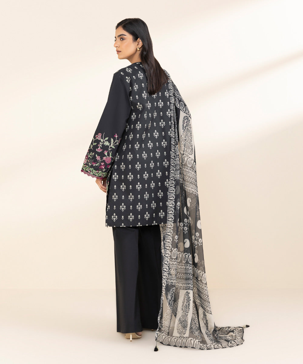 Women's Unstitched Lawn Embroidered Black 3 Piece Suit