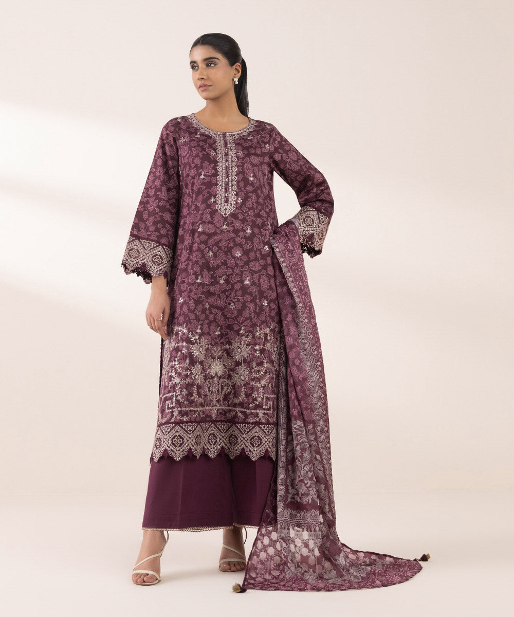 Broche Jacquard Purple Printed Dupatta