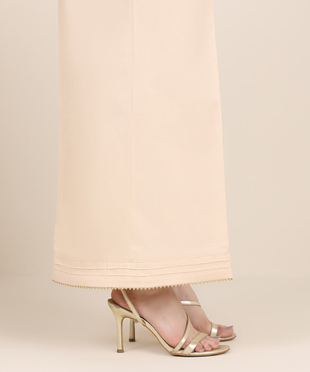 Women's RTW Cotton Satin Beige Solid Flared Pants