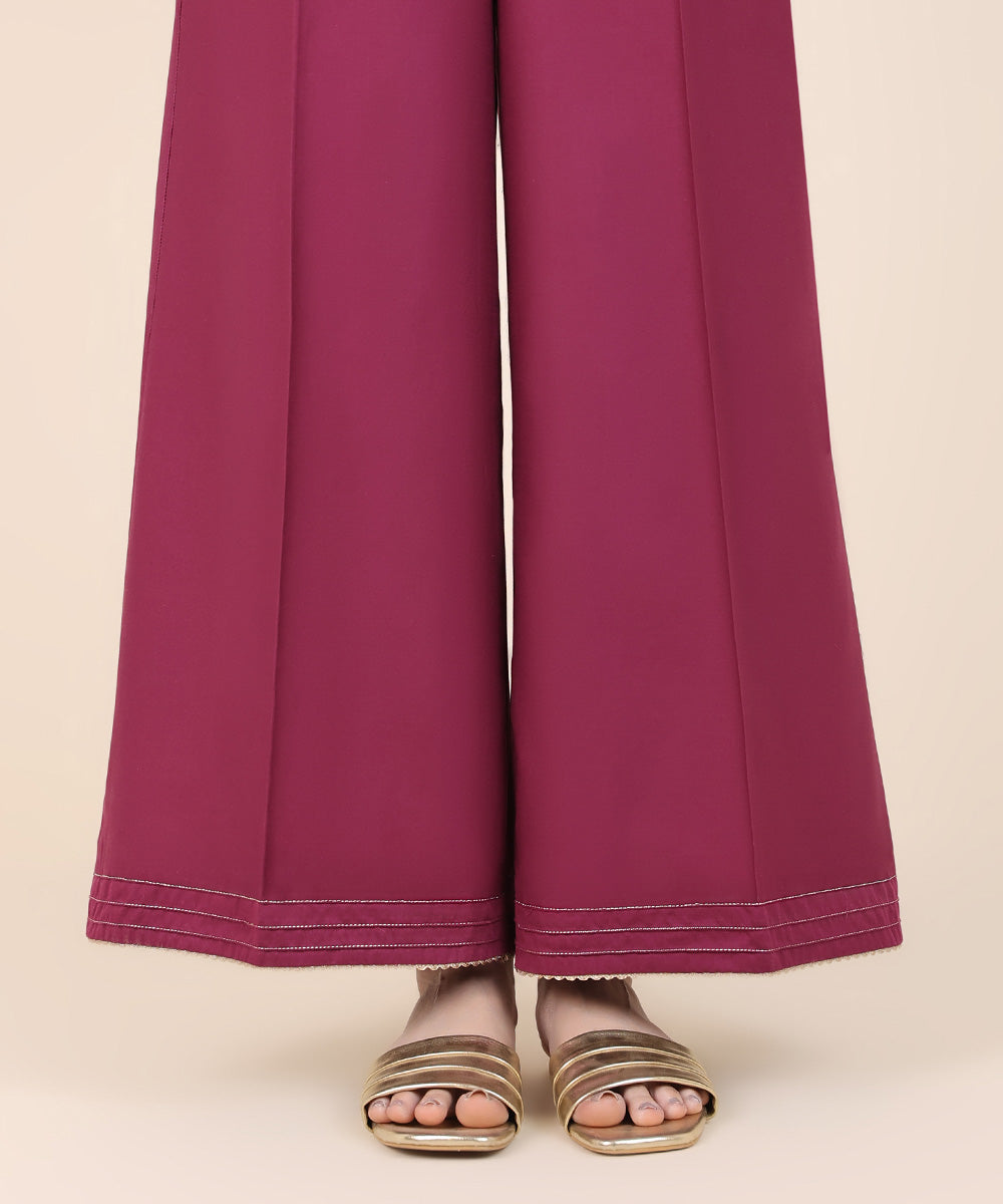 Women's RTW Cotton Satin Purple Solid Flared Pants