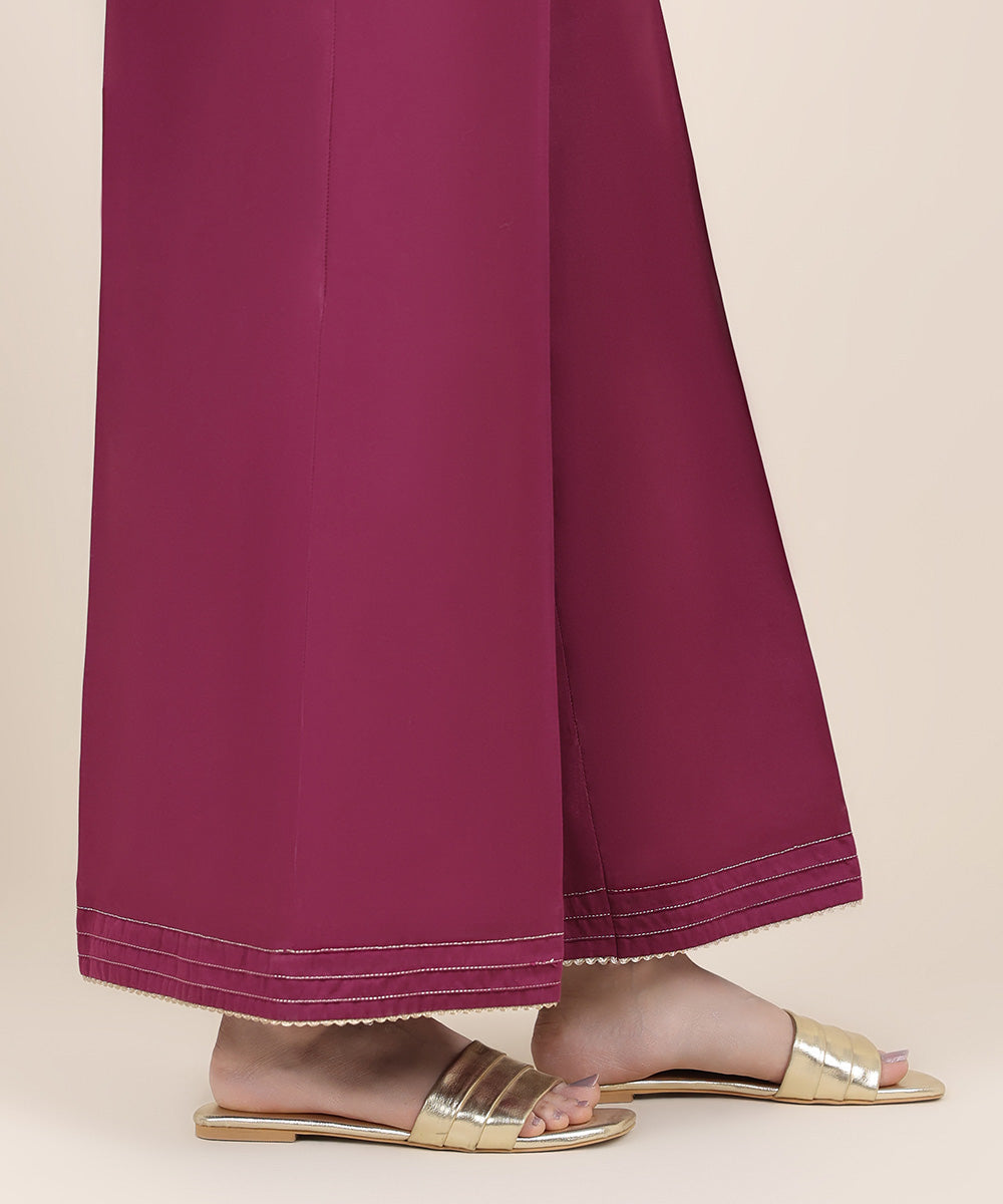 Women's RTW Cotton Satin Purple Solid Flared Pants