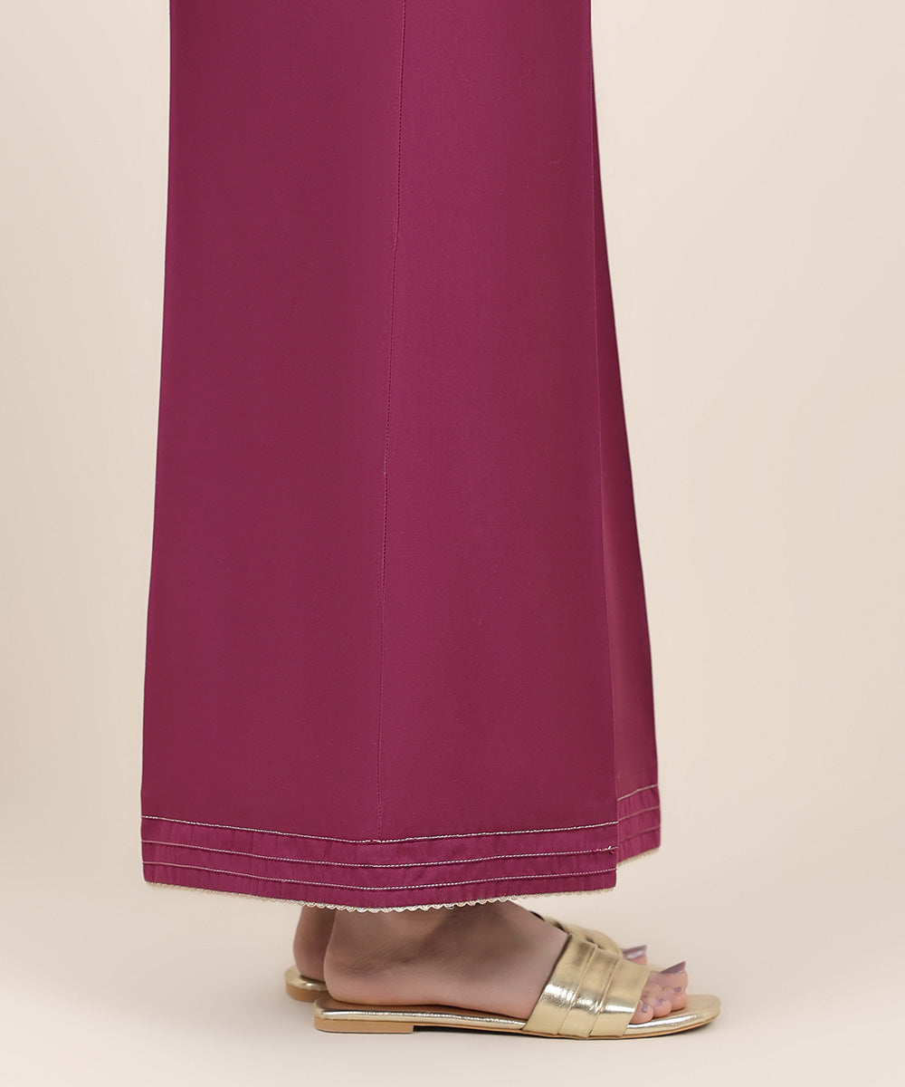 Women's RTW Cotton Satin Purple Solid Flared Pants