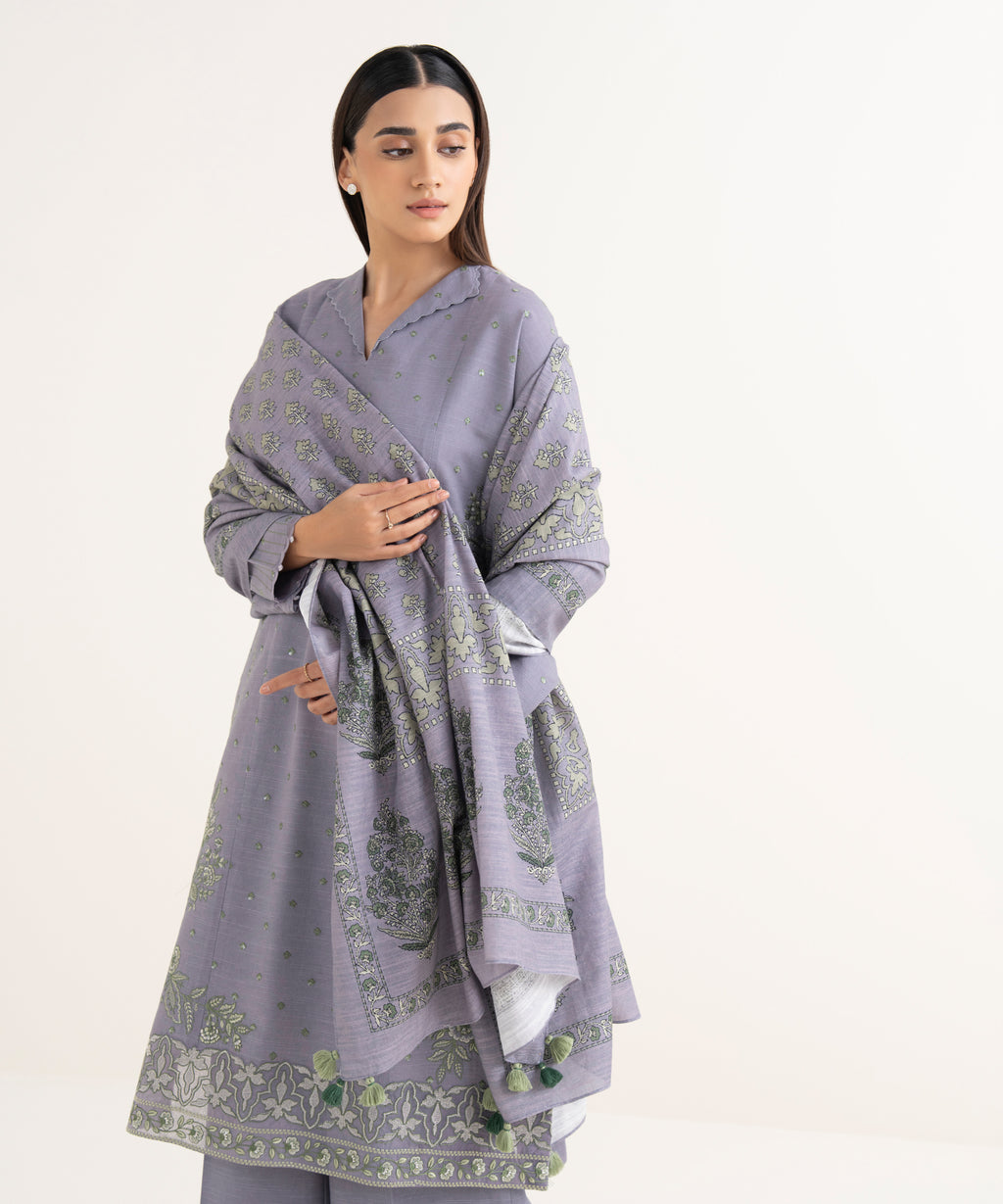 3 Piece - Embroidered Light Khaddar  Suit