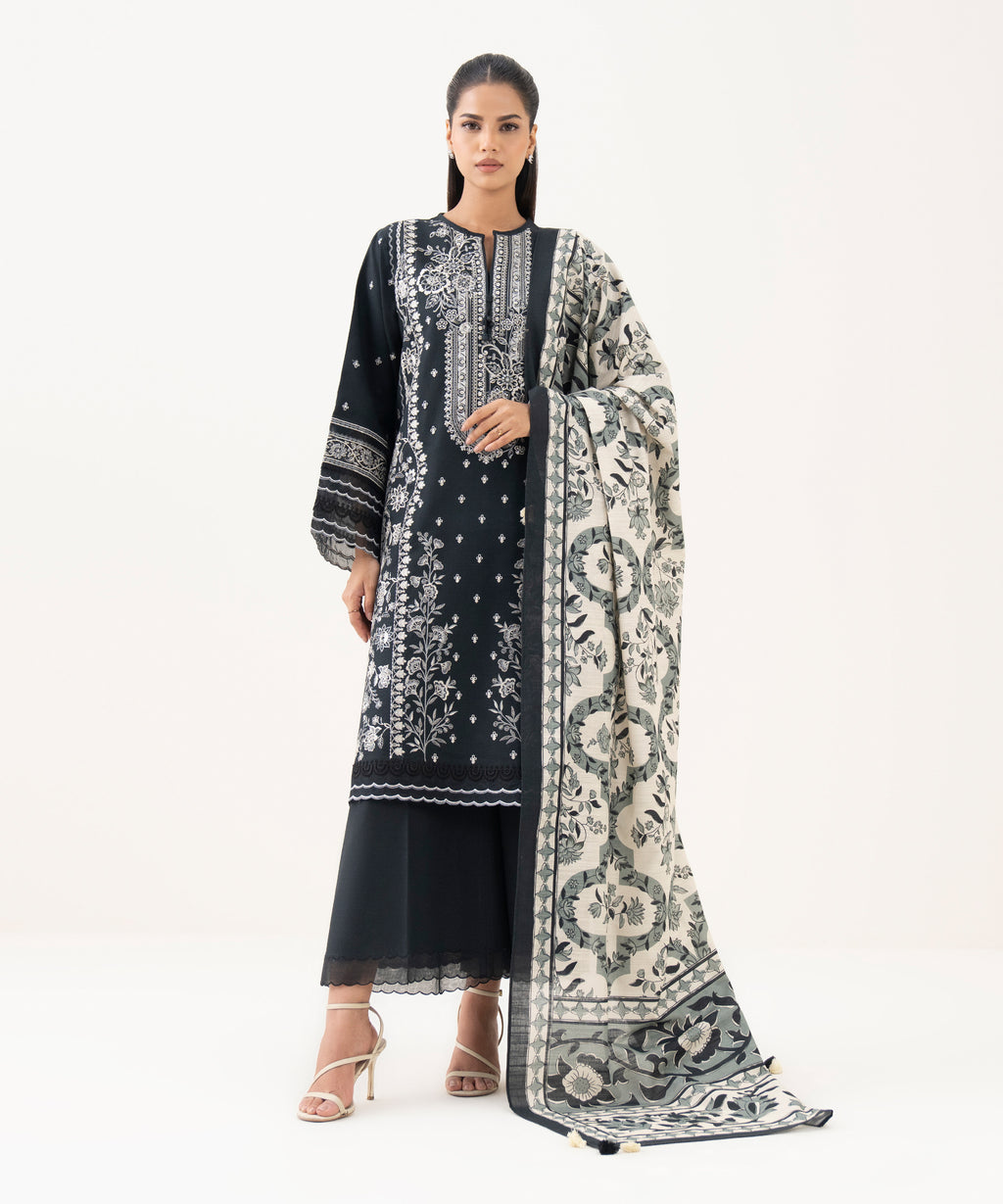 3 Piece - Embroidered Light Khaddar  Suit