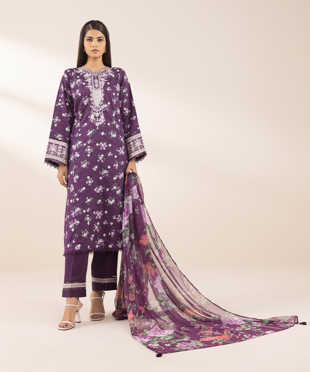 Blended Chiffon Purple Solid Dupatta