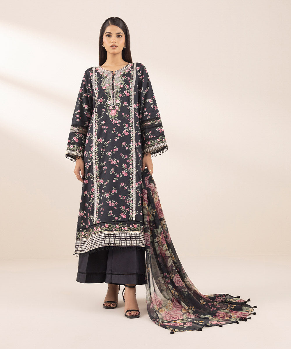 Blended Chiffon Black Solid Dupatta