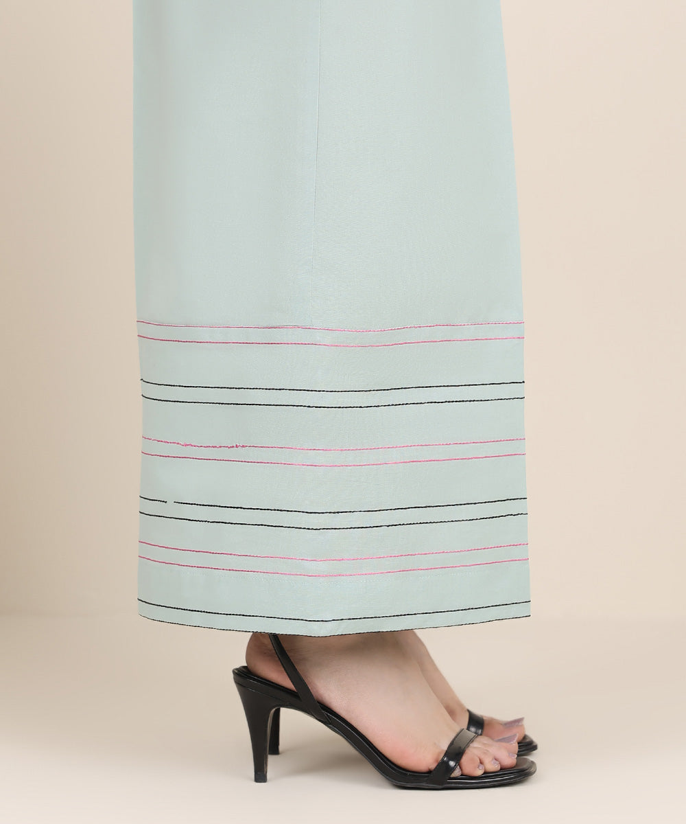 Women's RTW Cambric Blue Solid Flared Pants