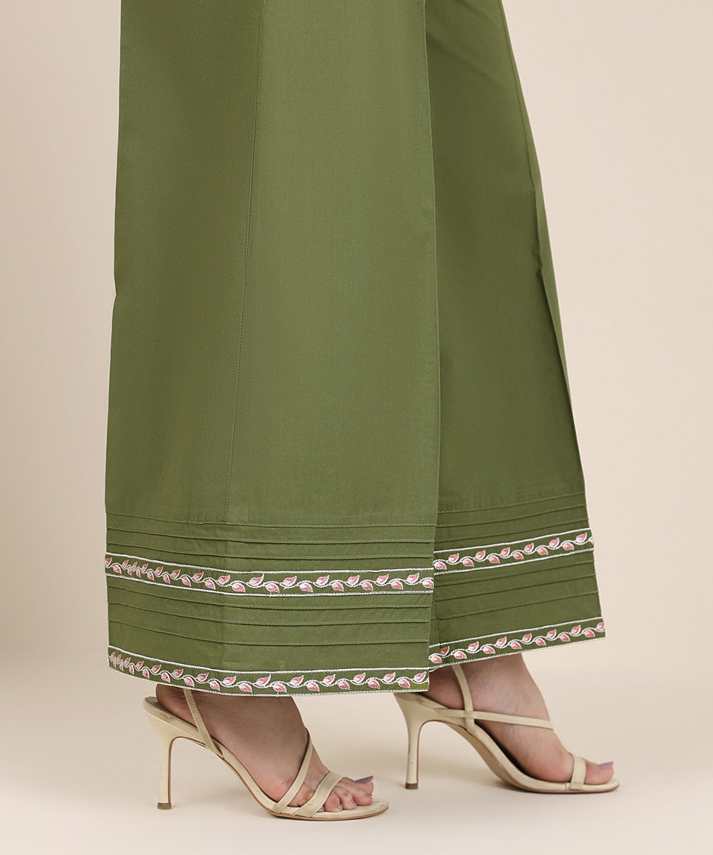 Women's RTW Cambric Green Embroidered Flared Pants